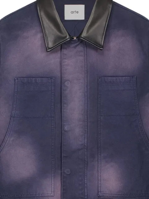 Arte Antwerp faded-effect leather-collar denim jacket