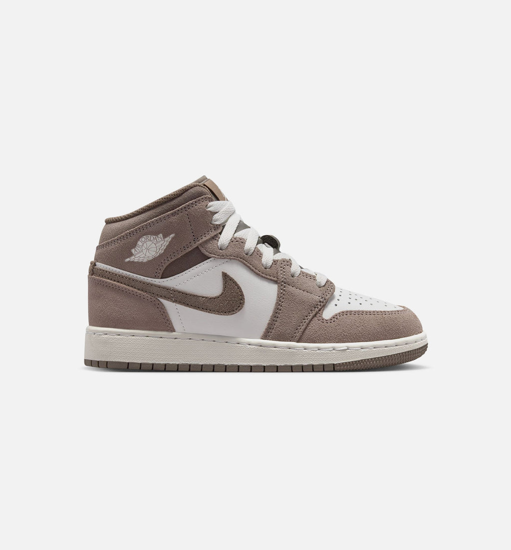 Air Jordan 1 Mid Grade School Lifestyle Shoes - Enigma Stone / Olive Grey / Summit White