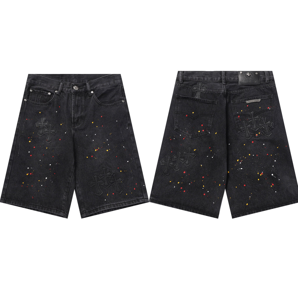 Chrome Hearts Cross Patch Embroidered & Hand-Painted Denim Shorts 9927