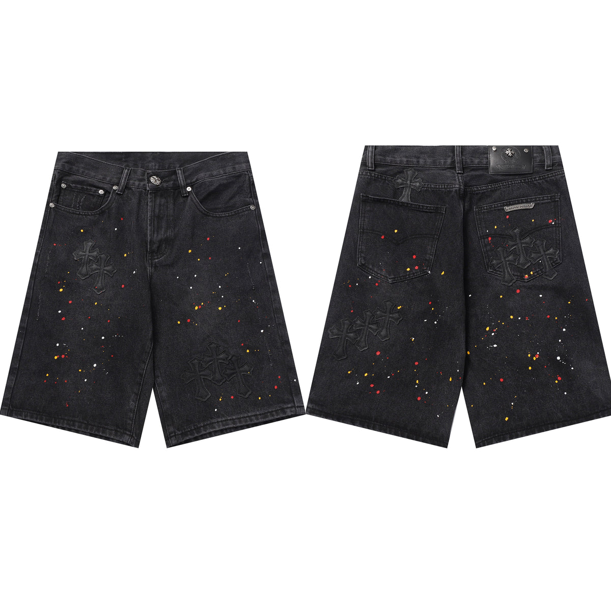 Chrome Hearts Cross Patch Embroidered & Hand-Painted Denim Shorts 9927