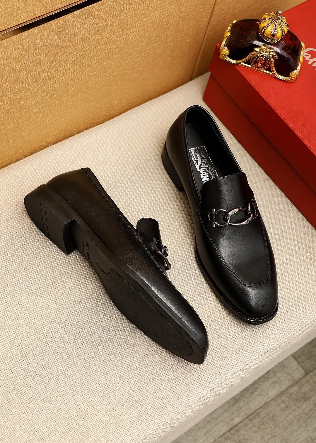 Ferragamo Black Leather Bit Loafers - Metal Bit Hardware