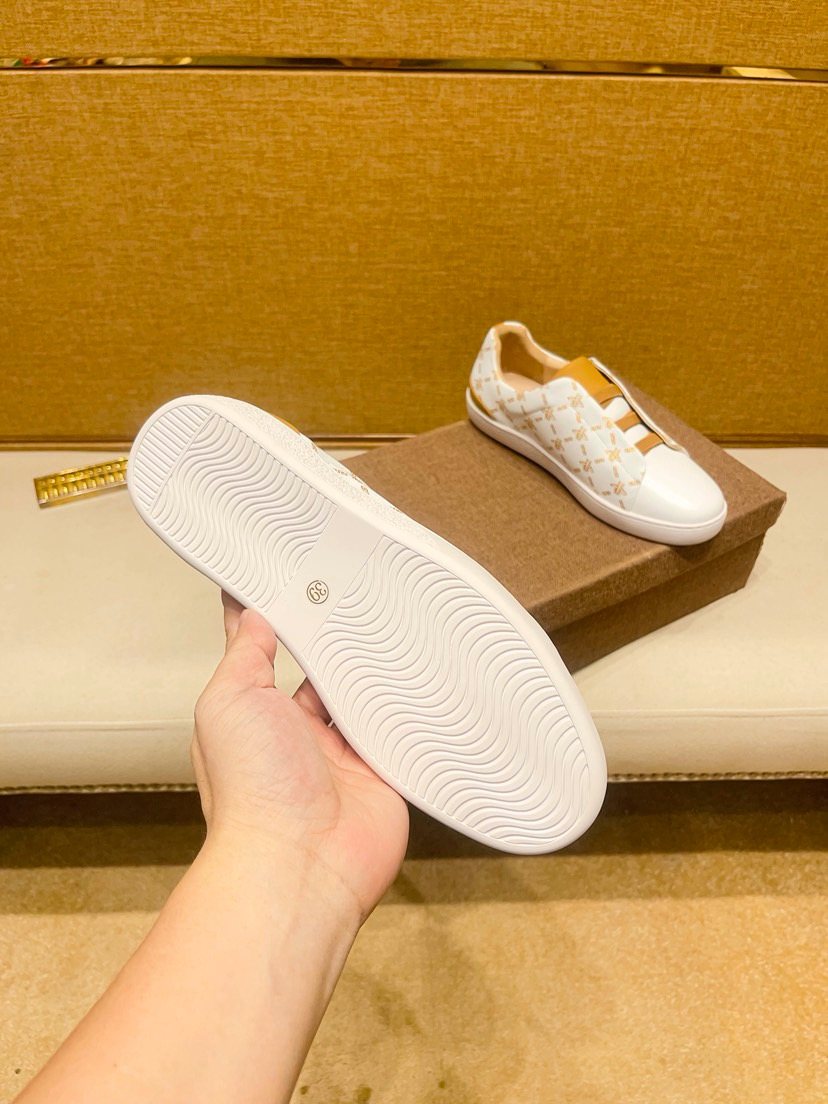 Beige Patterned Gold Stripe Low-Top Sneakers