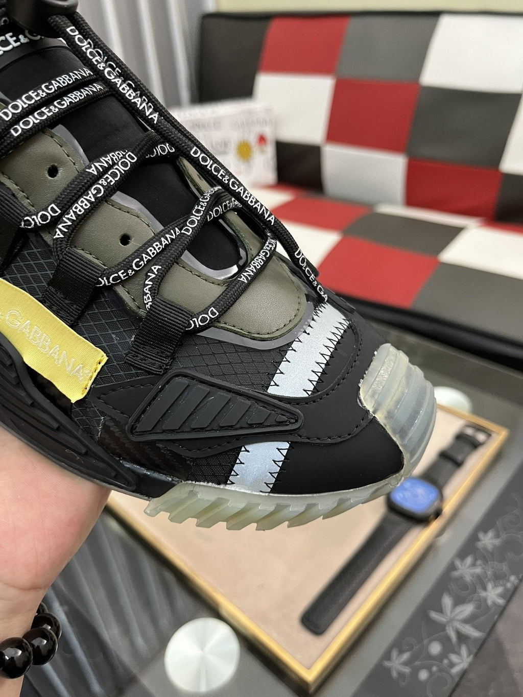 Dolce & Gabbana Black and Gray Sneakers with Yellow Accent