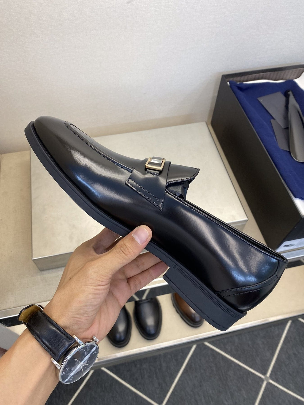 Prada Black Buckle Loafers
