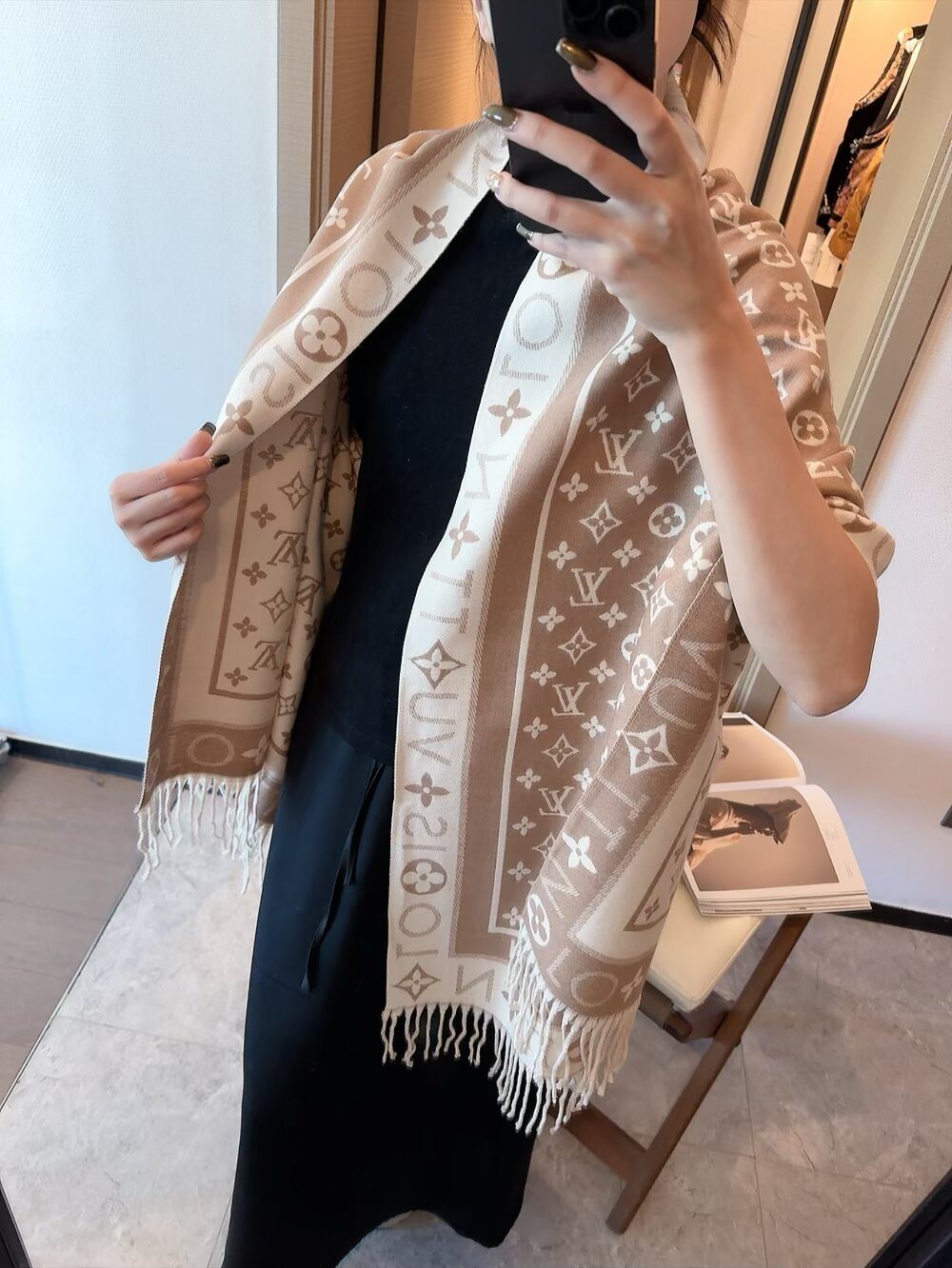 Louis Vuitton Monogram Fringed Scarf