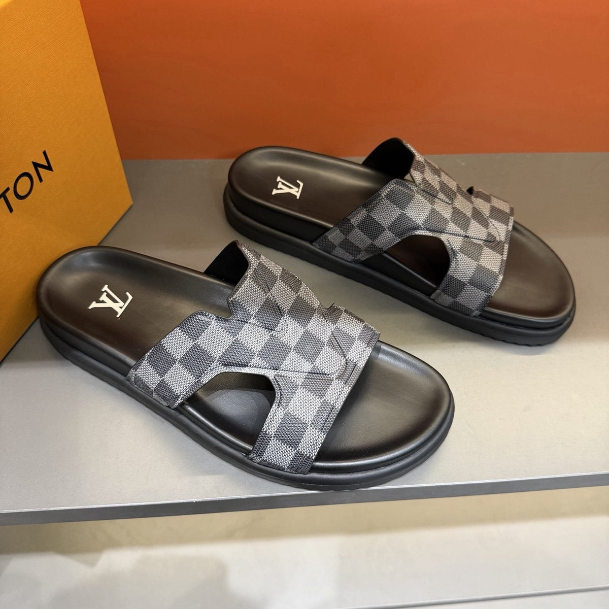 Louis Vuitton Checkerboard Crossover Slide Sandals